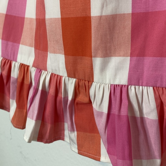 J. Crew Picnic Pink Plaid Windowpane Mini Skirt with Ruffle Size 6 - Picture 2 of 6